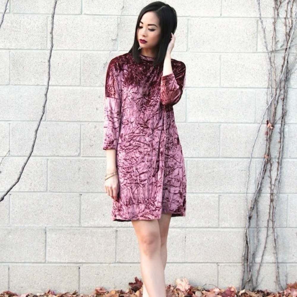 Zara Dusty Rose Crushed Velvet Mini Dress Whimsigoth 90s Size Small